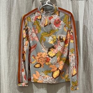 Gray and Orange Long Sleeve Floral Tee